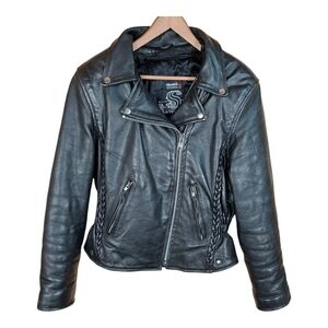 Vintage Motorcycle Style Jacket Braided Leather With Detachable Lining 80's